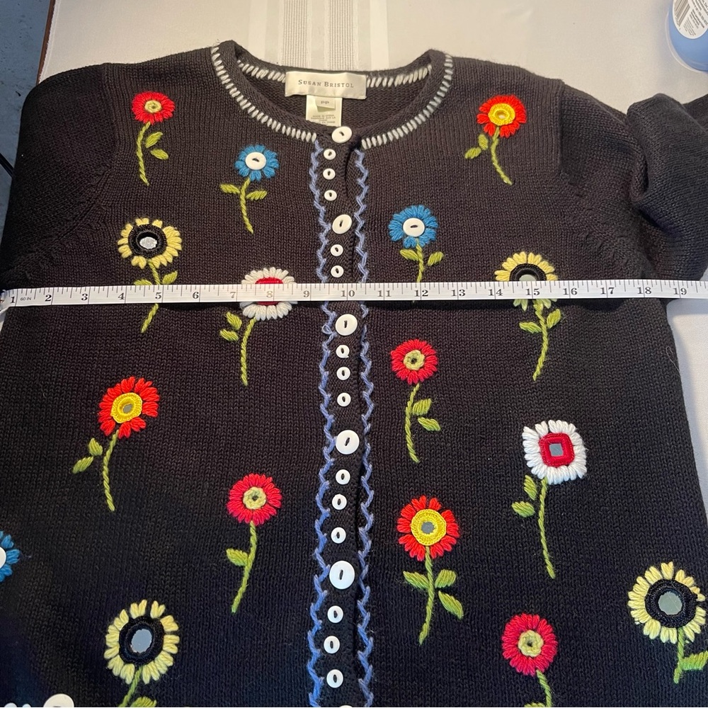 Susan Bristol vintage embroidered knitted floral long sleeve cardigan size PP - Picture 10 of 10